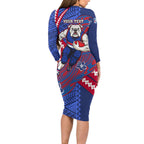 Personalized Western Bulldogs Family Matching Long Sleeve Bodycon Dress and Hawaiian Shirt Polynesian Tribal Bulldog Mascot With Hibiscus Floral Art