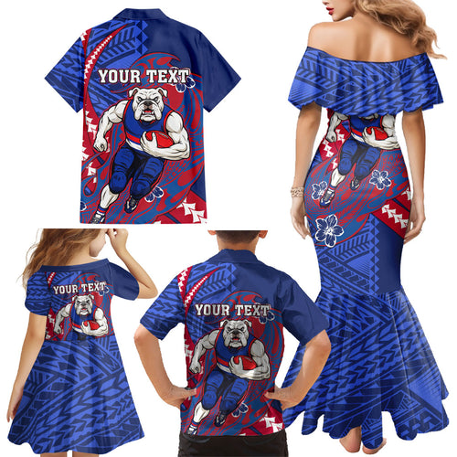 Personalized Western Bulldogs Family Matching Mermaid Dress and Hawaiian Shirt Polynesian Tribal Bulldog Mascot With Hibiscus Floral Art