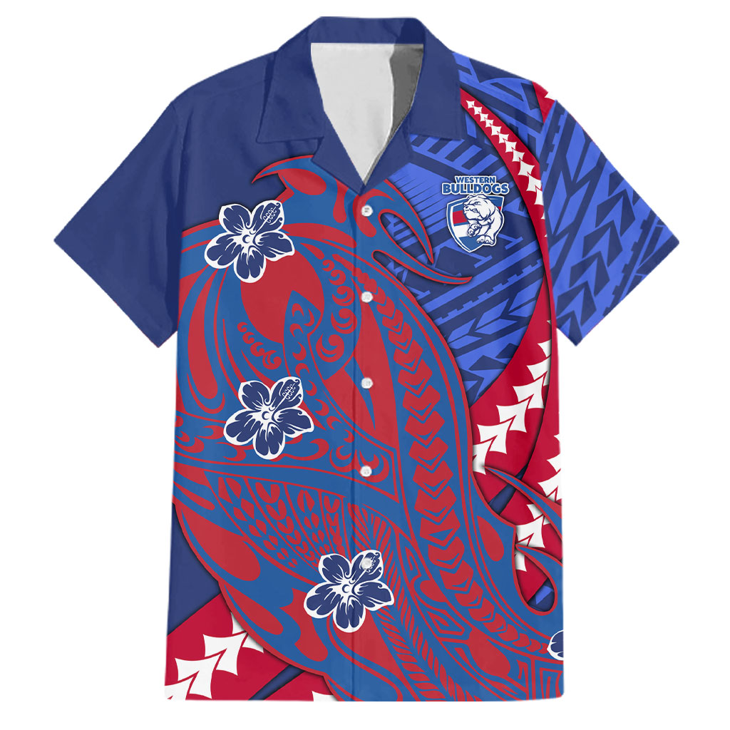 Personalized Western Bulldogs Family Matching Mermaid Dress and Hawaiian Shirt Polynesian Tribal Bulldog Mascot With Hibiscus Floral Art