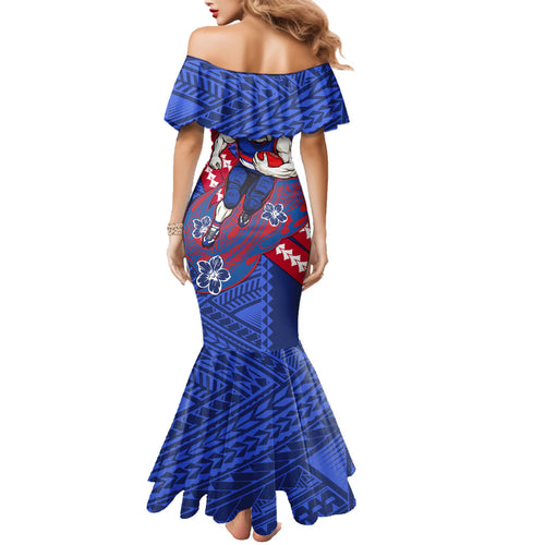 Personalized Western Bulldogs Family Matching Mermaid Dress and Hawaiian Shirt Polynesian Tribal Bulldog Mascot With Hibiscus Floral Art