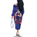 Personalized Western Bulldogs Family Matching Off The Shoulder Long Sleeve Dress and Hawaiian Shirt Polynesian Tribal Bulldog Mascot With Hibiscus Floral Art