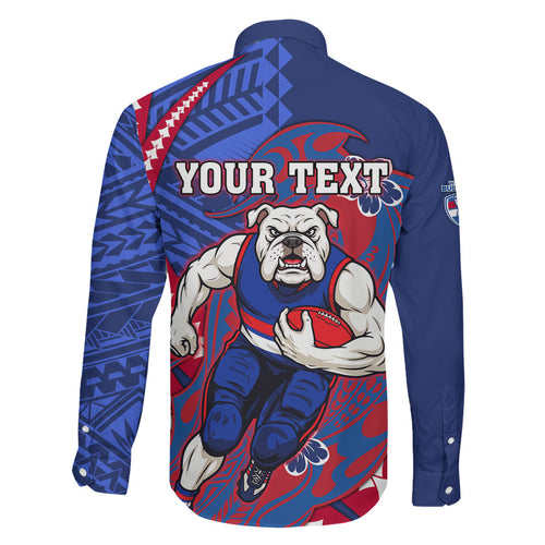 Personalized Western Bulldogs Family Matching Off Shoulder Maxi Dress and Hawaiian Shirt Polynesian Tribal Bulldog Mascot With Hibiscus Floral Art