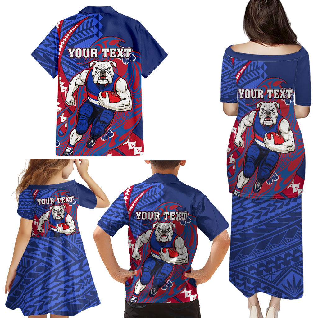 Personalized Western Bulldogs Family Matching Puletasi and Hawaiian Shirt Polynesian Tribal Bulldog Mascot With Hibiscus Floral Art