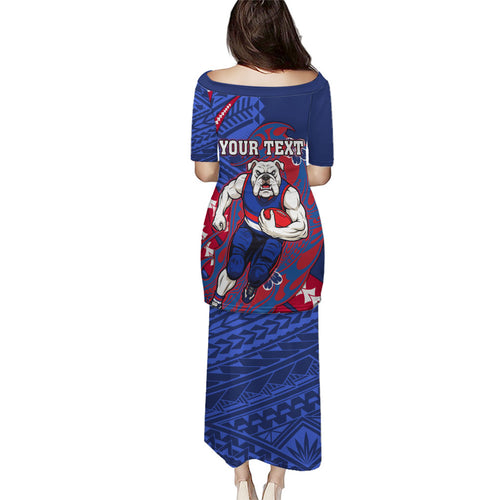 Personalized Western Bulldogs Family Matching Puletasi and Hawaiian Shirt Polynesian Tribal Bulldog Mascot With Hibiscus Floral Art