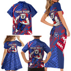 Personalized Western Bulldogs Family Matching Short Sleeve Bodycon Dress and Hawaiian Shirt Polynesian Tribal Bulldog Mascot With Hibiscus Floral Art