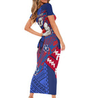 Personalized Western Bulldogs Family Matching Short Sleeve Bodycon Dress and Hawaiian Shirt Polynesian Tribal Bulldog Mascot With Hibiscus Floral Art