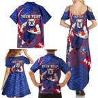 Personalized Western Bulldogs Family Matching Summer Maxi Dress and Hawaiian Shirt Polynesian Tribal Bulldog Mascot With Hibiscus Floral Art