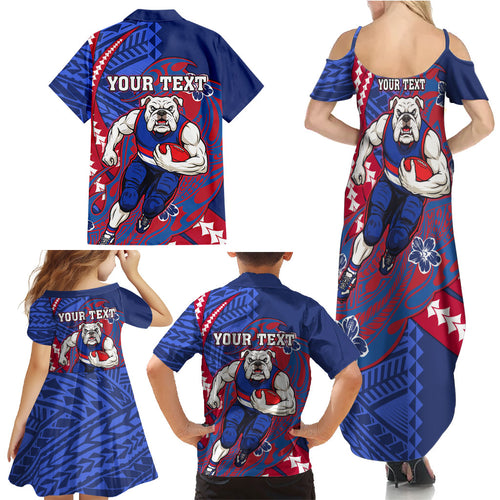 Personalized Western Bulldogs Family Matching Summer Maxi Dress and Hawaiian Shirt Polynesian Tribal Bulldog Mascot With Hibiscus Floral Art