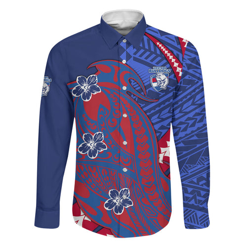Personalized Western Bulldogs Family Matching Summer Maxi Dress and Hawaiian Shirt Polynesian Tribal Bulldog Mascot With Hibiscus Floral Art