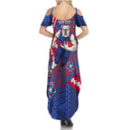 Personalized Western Bulldogs Family Matching Summer Maxi Dress and Hawaiian Shirt Polynesian Tribal Bulldog Mascot With Hibiscus Floral Art