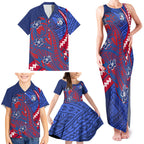 Personalized Western Bulldogs Family Matching Tank Maxi Dress and Hawaiian Shirt Polynesian Tribal Bulldog Mascot With Hibiscus Floral Art