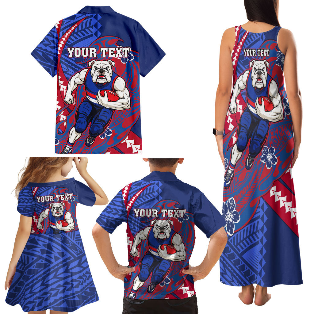 Personalized Western Bulldogs Family Matching Tank Maxi Dress and Hawaiian Shirt Polynesian Tribal Bulldog Mascot With Hibiscus Floral Art