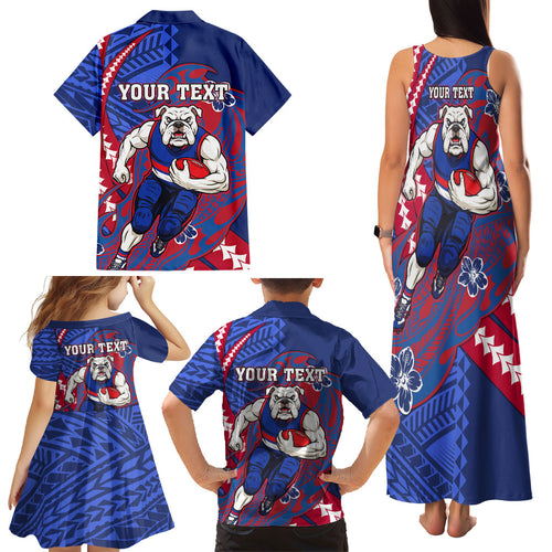Personalized Western Bulldogs Family Matching Tank Maxi Dress and Hawaiian Shirt Polynesian Tribal Bulldog Mascot With Hibiscus Floral Art
