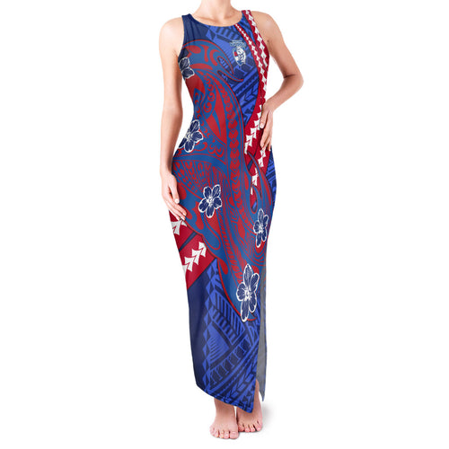 Personalized Western Bulldogs Family Matching Tank Maxi Dress and Hawaiian Shirt Polynesian Tribal Bulldog Mascot With Hibiscus Floral Art