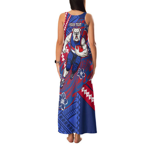 Personalized Western Bulldogs Family Matching Tank Maxi Dress and Hawaiian Shirt Polynesian Tribal Bulldog Mascot With Hibiscus Floral Art