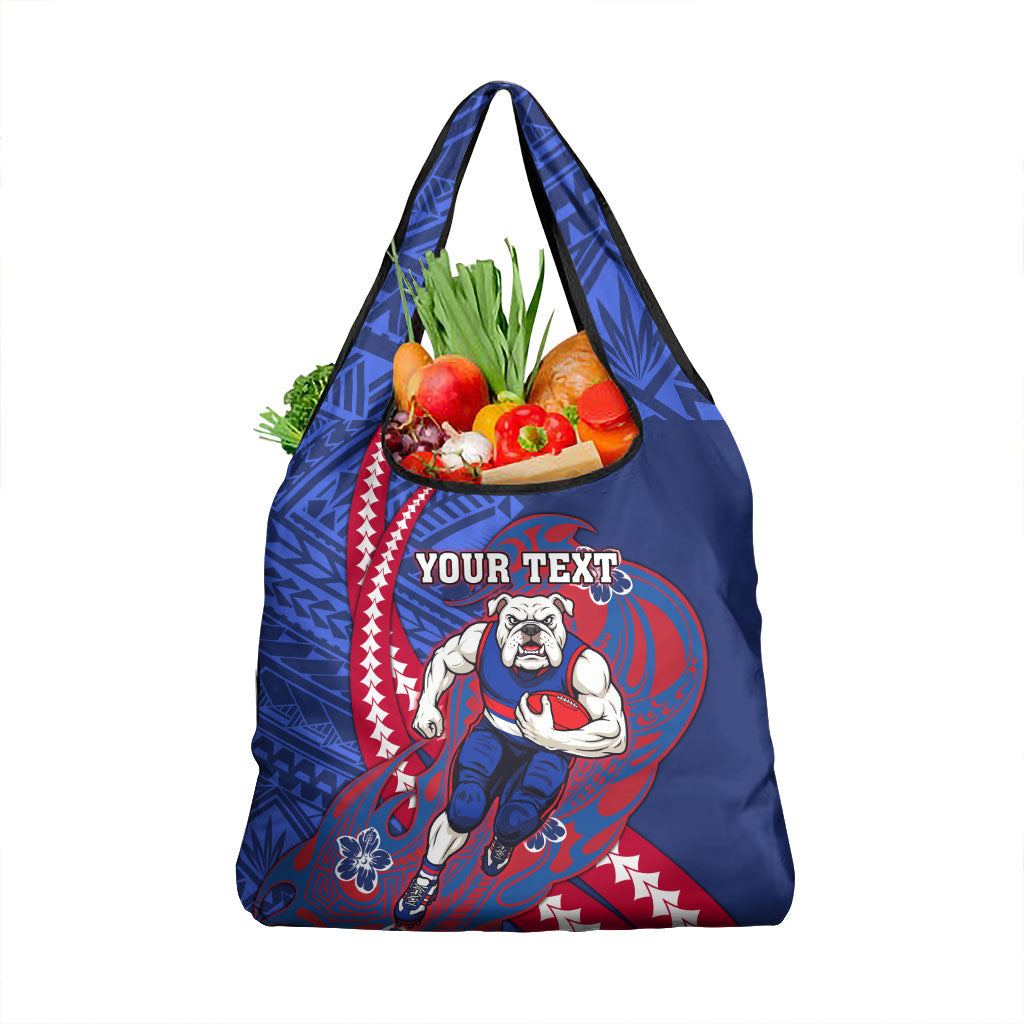 Personalized Western Bulldogs Grocery Bag Polynesian Tribal Bulldog Mascot With Hibiscus Floral Art