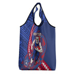 Personalized Western Bulldogs Grocery Bag Polynesian Tribal Bulldog Mascot With Hibiscus Floral Art