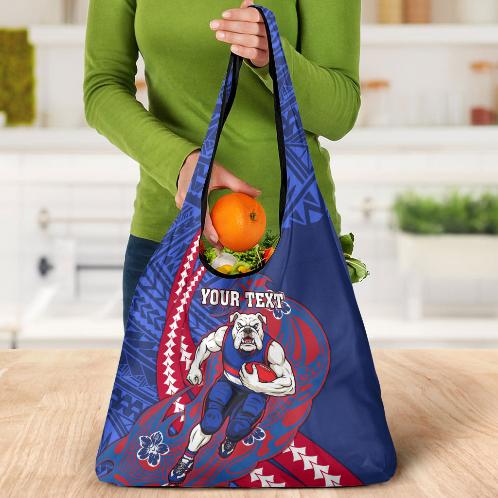 Personalized Western Bulldogs Grocery Bag Polynesian Tribal Bulldog Mascot With Hibiscus Floral Art