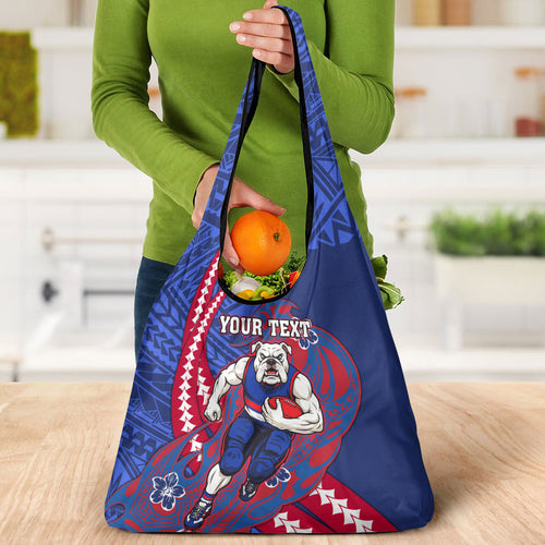 Personalized Western Bulldogs Grocery Bag Polynesian Tribal Bulldog Mascot With Hibiscus Floral Art