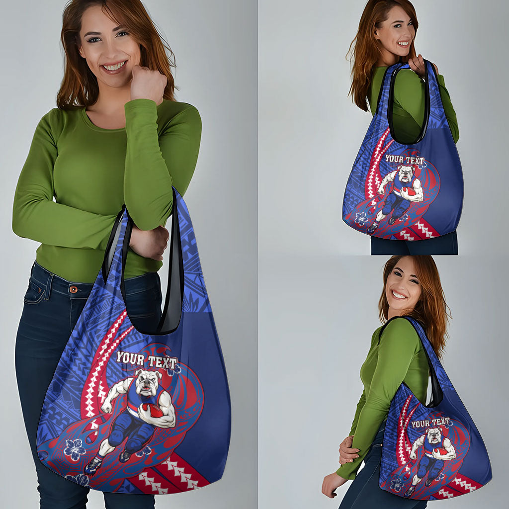 Personalized Western Bulldogs Grocery Bag Polynesian Tribal Bulldog Mascot With Hibiscus Floral Art