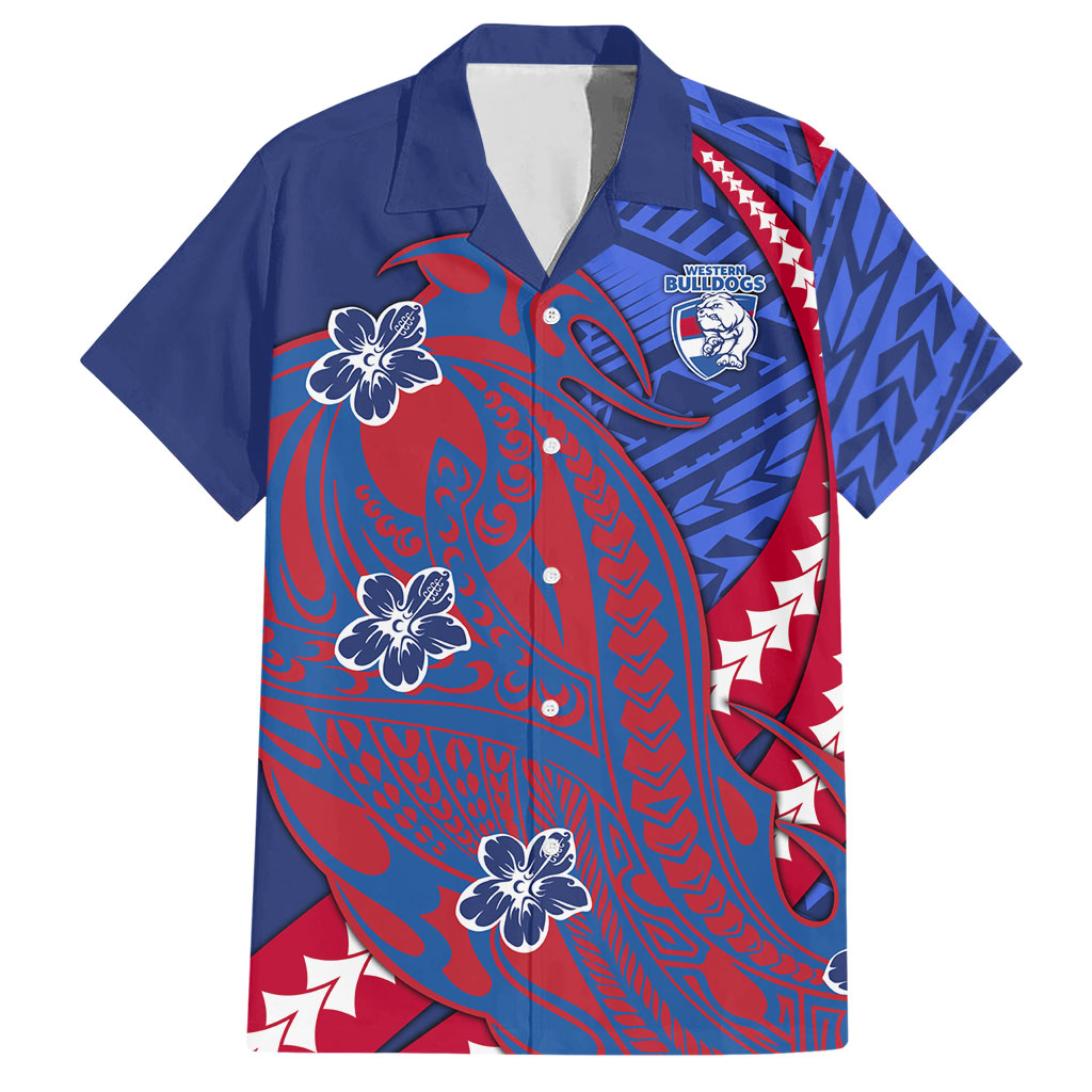 Personalized Western Bulldogs Hawaiian Shirt Polynesian Tribal Bulldog Mascot With Hibiscus Floral Art