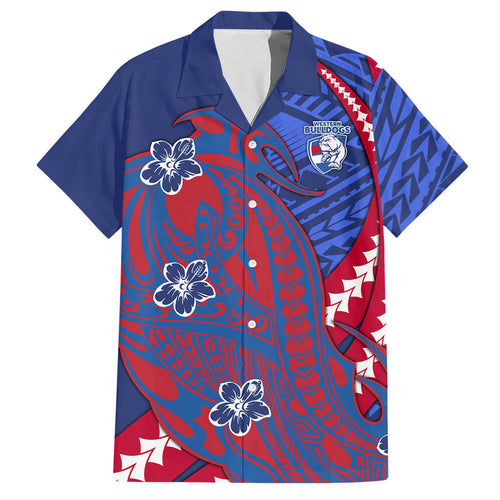 Personalized Western Bulldogs Hawaiian Shirt Polynesian Tribal Bulldog Mascot With Hibiscus Floral Art