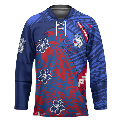 Personalized Western Bulldogs Hockey Jersey Polynesian Tribal Bulldog Mascot With Hibiscus Floral Art