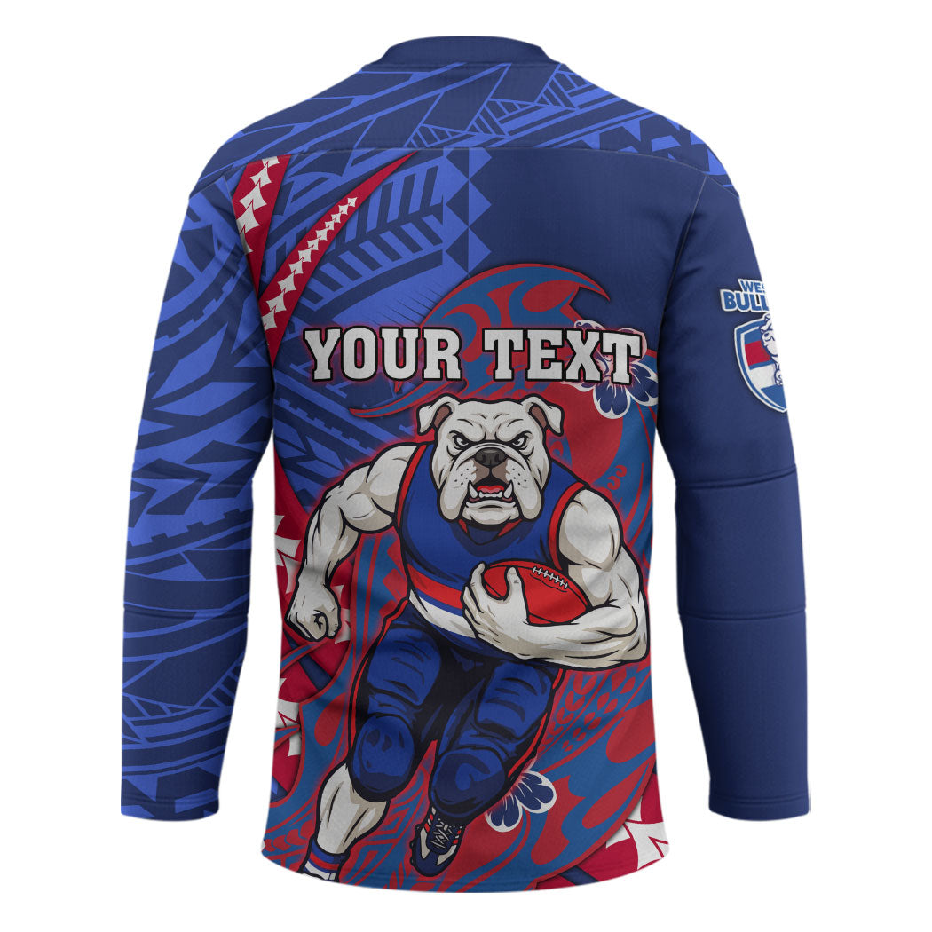 Personalized Western Bulldogs Hockey Jersey Polynesian Tribal Bulldog Mascot With Hibiscus Floral Art