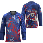 Personalized Western Bulldogs Hockey Jersey Polynesian Tribal Bulldog Mascot With Hibiscus Floral Art