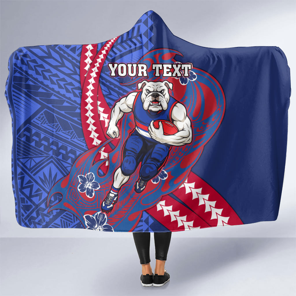 Personalized Western Bulldogs Hooded Blanket Polynesian Tribal Bulldog Mascot With Hibiscus Floral Art