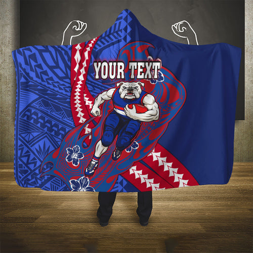 Personalized Western Bulldogs Hooded Blanket Polynesian Tribal Bulldog Mascot With Hibiscus Floral Art