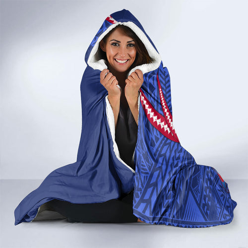 Personalized Western Bulldogs Hooded Blanket Polynesian Tribal Bulldog Mascot With Hibiscus Floral Art