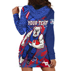 Personalized Western Bulldogs Hoodie Dress Polynesian Tribal Bulldog Mascot With Hibiscus Floral Art