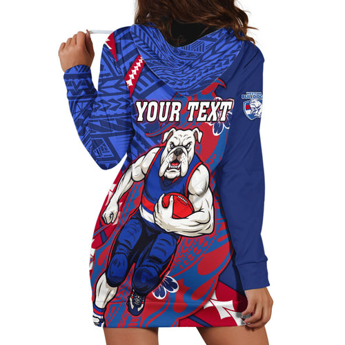 Personalized Western Bulldogs Hoodie Dress Polynesian Tribal Bulldog Mascot With Hibiscus Floral Art