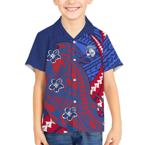 Personalized Western Bulldogs Kid Hawaiian Shirt Polynesian Tribal Bulldog Mascot With Hibiscus Floral Art