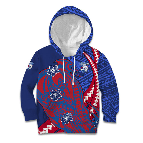 Personalized Western Bulldogs Kid Hoodie Polynesian Tribal Bulldog Mascot With Hibiscus Floral Art