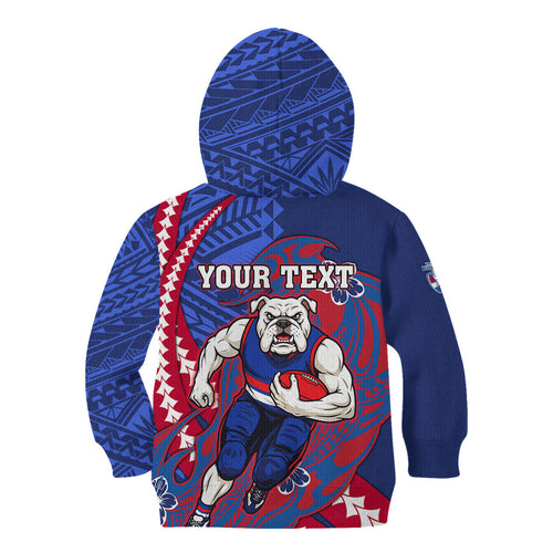 Personalized Western Bulldogs Kid Hoodie Polynesian Tribal Bulldog Mascot With Hibiscus Floral Art