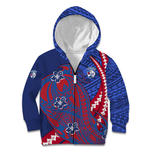 Personalized Western Bulldogs Kid Hoodie Polynesian Tribal Bulldog Mascot With Hibiscus Floral Art
