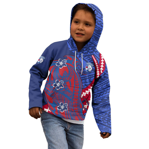 Personalized Western Bulldogs Kid Hoodie Polynesian Tribal Bulldog Mascot With Hibiscus Floral Art