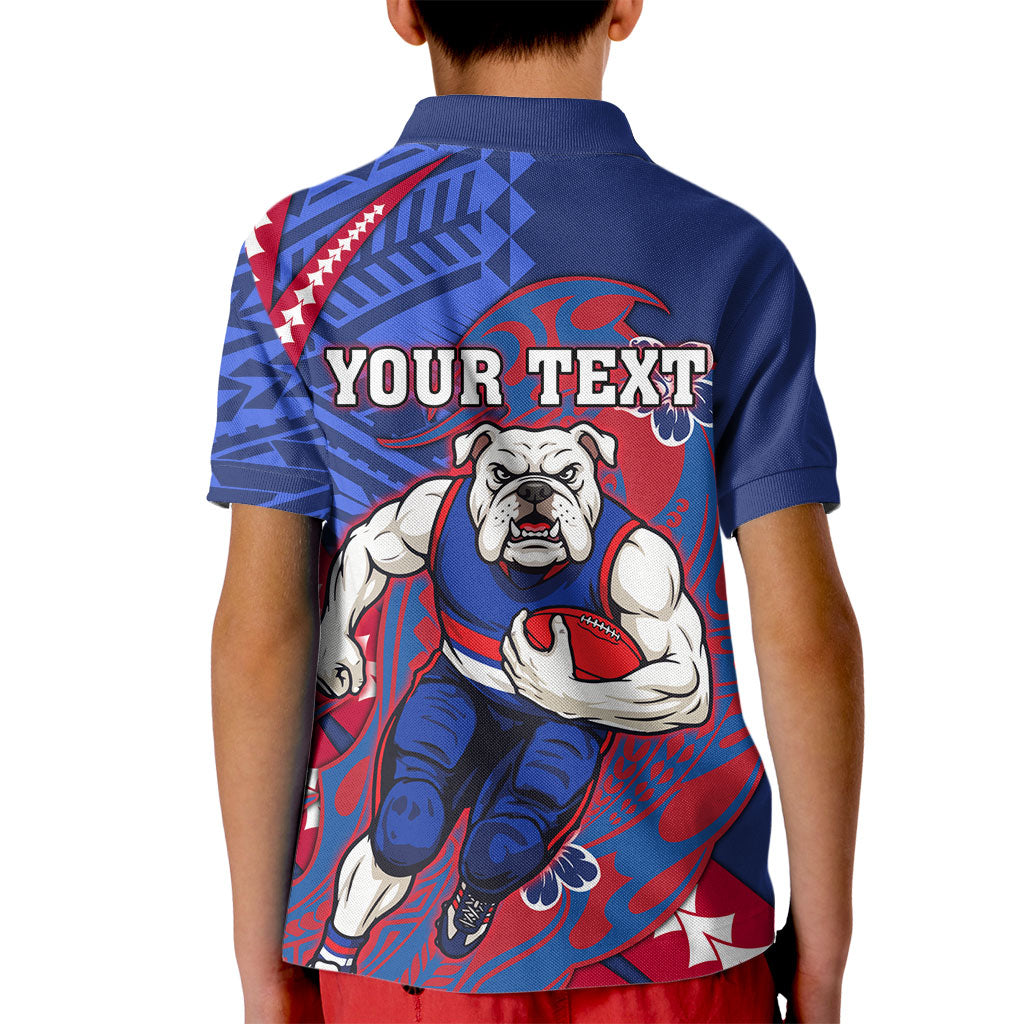 Personalized Western Bulldogs Kid Polo Shirt Polynesian Tribal Bulldog Mascot With Hibiscus Floral Art