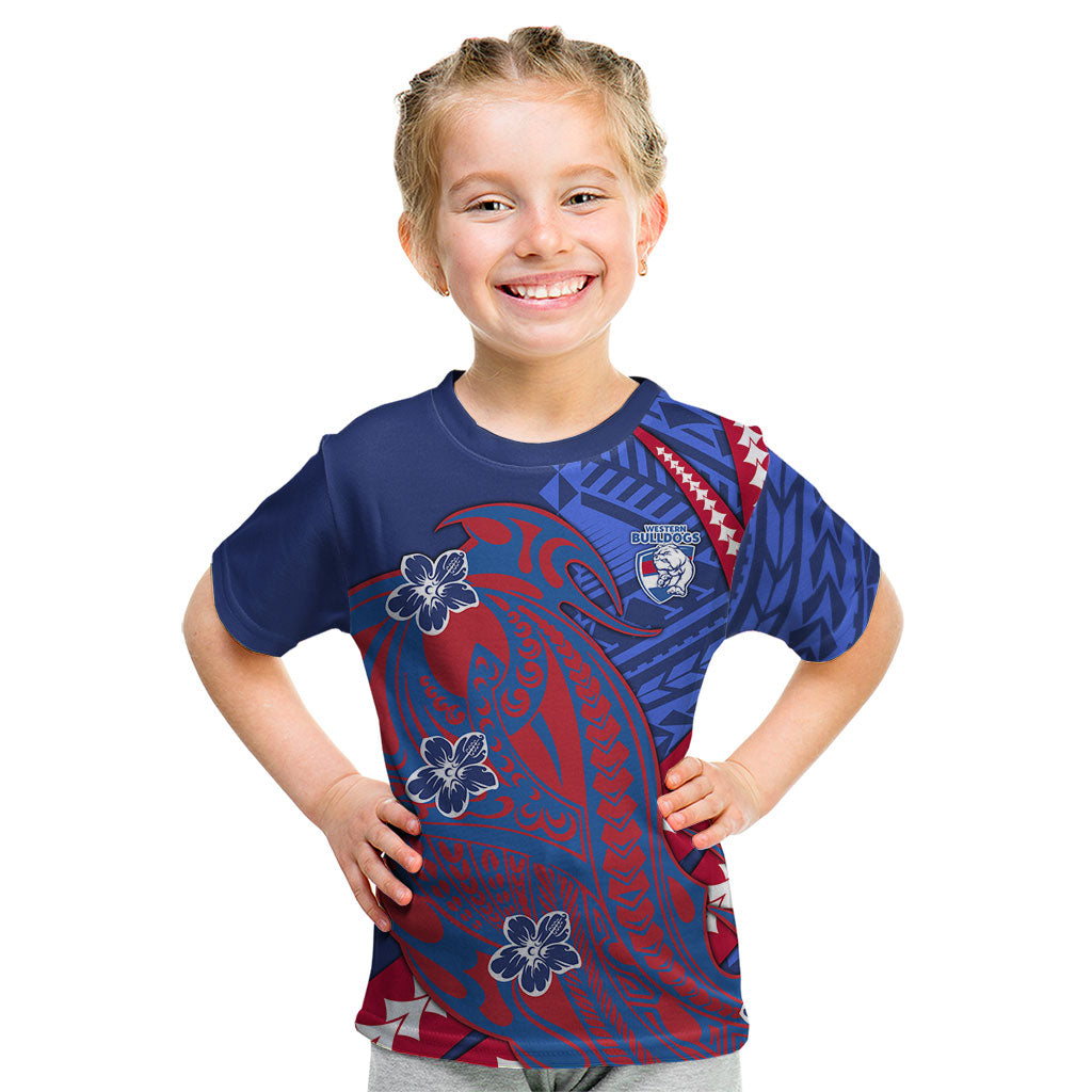 Personalized Western Bulldogs Kid T Shirt Polynesian Tribal Bulldog Mascot With Hibiscus Floral Art