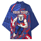 Personalized Western Bulldogs Kimono Polynesian Tribal Bulldog Mascot With Hibiscus Floral Art
