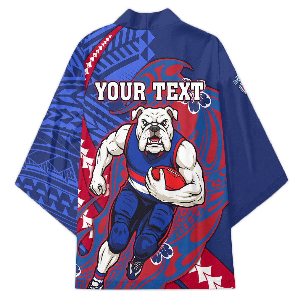 Personalized Western Bulldogs Kimono Polynesian Tribal Bulldog Mascot With Hibiscus Floral Art