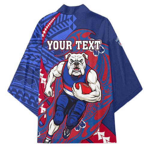 Personalized Western Bulldogs Kimono Polynesian Tribal Bulldog Mascot With Hibiscus Floral Art