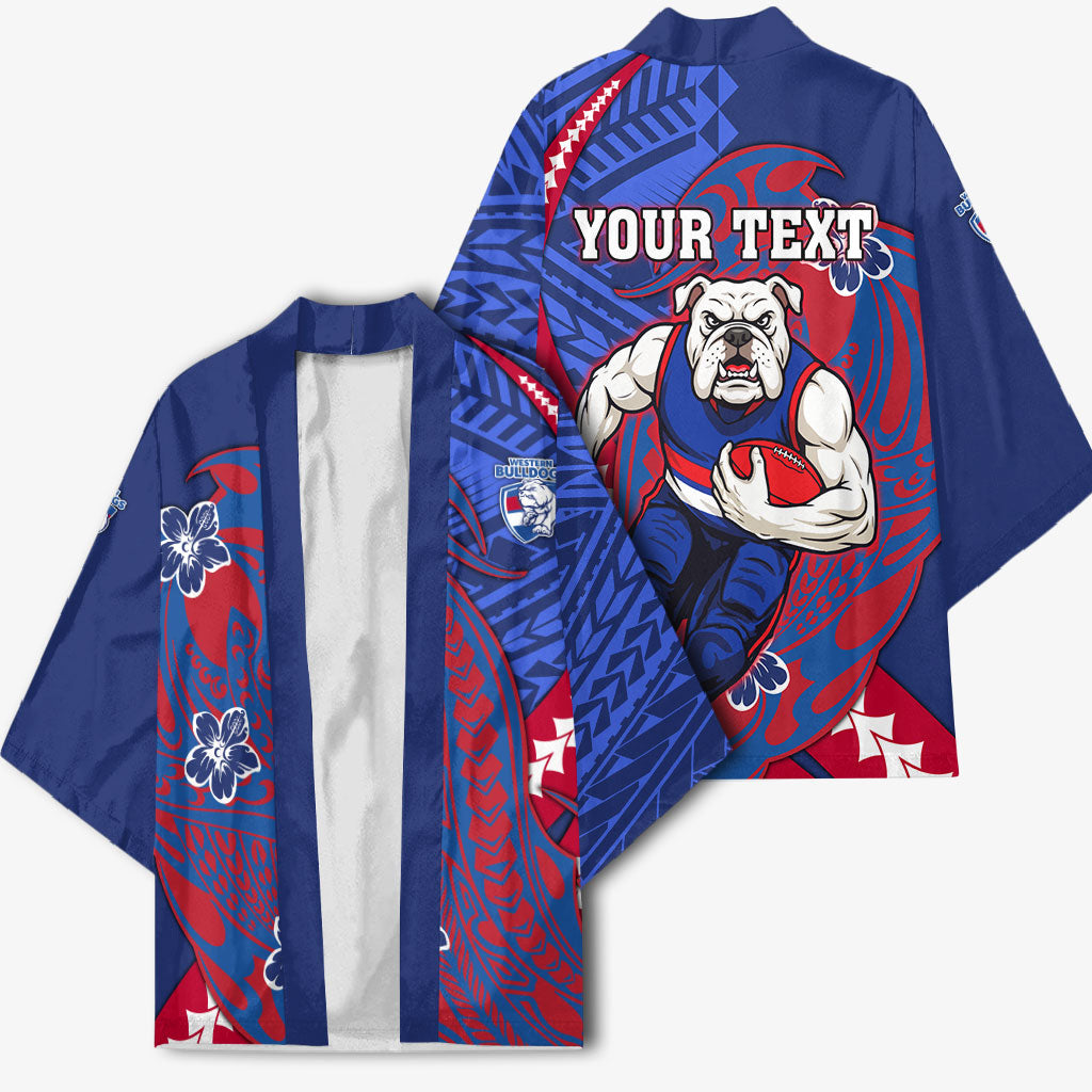 Personalized Western Bulldogs Kimono Polynesian Tribal Bulldog Mascot With Hibiscus Floral Art
