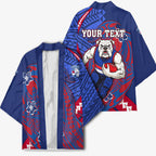 Personalized Western Bulldogs Kimono Polynesian Tribal Bulldog Mascot With Hibiscus Floral Art