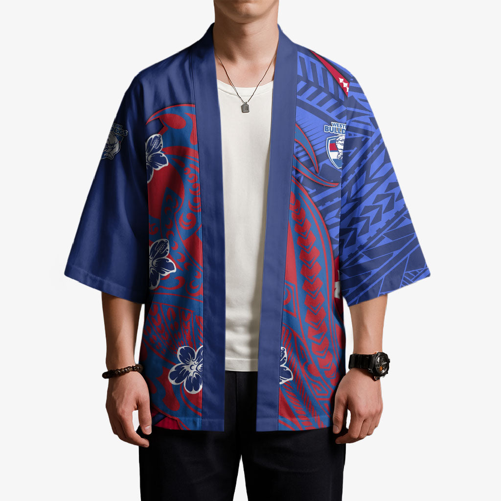 Personalized Western Bulldogs Kimono Polynesian Tribal Bulldog Mascot With Hibiscus Floral Art