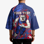 Personalized Western Bulldogs Kimono Polynesian Tribal Bulldog Mascot With Hibiscus Floral Art