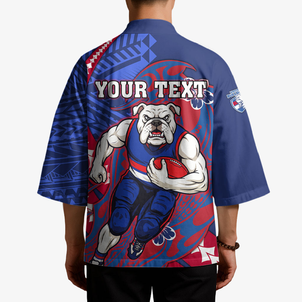 Personalized Western Bulldogs Kimono Polynesian Tribal Bulldog Mascot With Hibiscus Floral Art