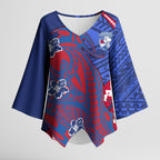 Personalized Western Bulldogs Kimono Sleeve Blouse Polynesian Tribal Bulldog Mascot With Hibiscus Floral Art